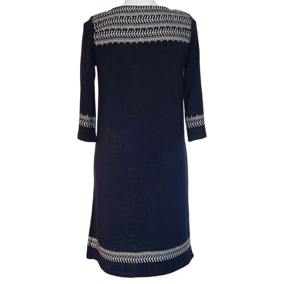 Edme & Esyllte for Anthropologie Embroidered & Lined Navy Blue Sweater Dress - Picture 3 of 9